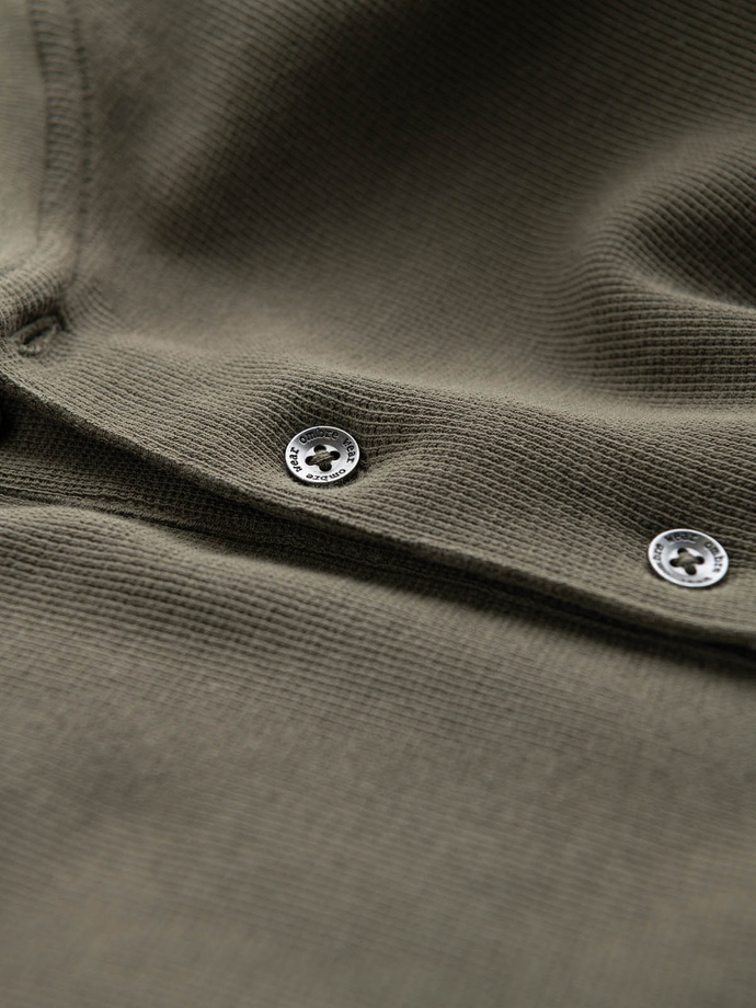 Zapinany pod szyją męski longsleeve z dzianiny waflowej – oliwkowy V1 OM-LSCL-0120