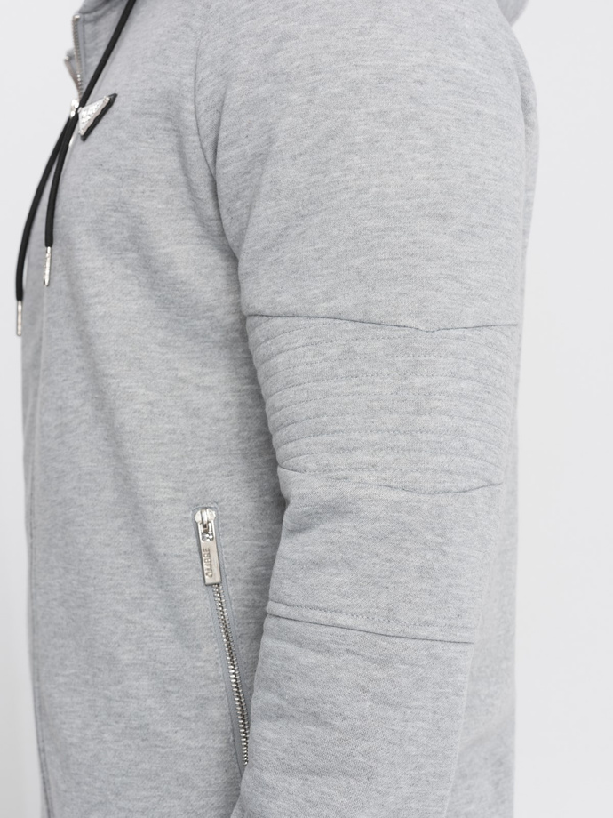 Bluza męska rozpinana z kapturem - szary melanż V2 OM-SSZP-22SS-010