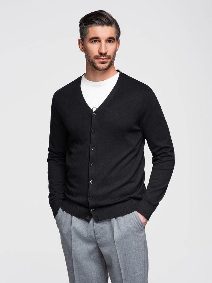 Monochrome knitted men's viscose cardigan - black V2 OM-SWCD-0126