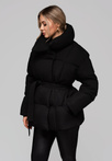 Women's quilted jacket with belt and collar OW-JAHP-0106 v1 - black