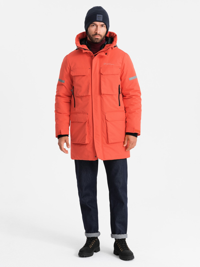 Men's long insulated jacket with reflective elements - orange V1 OM-JALJ-0169