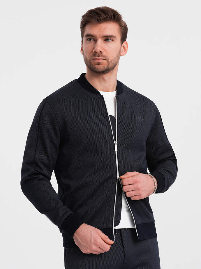 Komplet męski kurtka + szorty z dzianiny żakardowej - granatowy V1 Z73