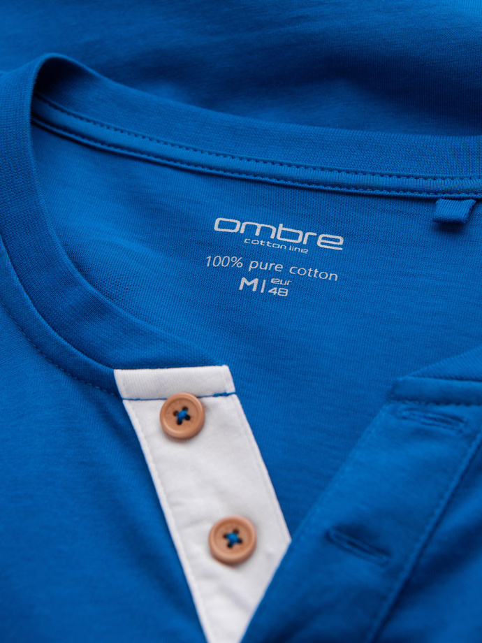 Longsleeve męski z guzikami przy dekolcie - niebieski V2 OM-LSCL-0107