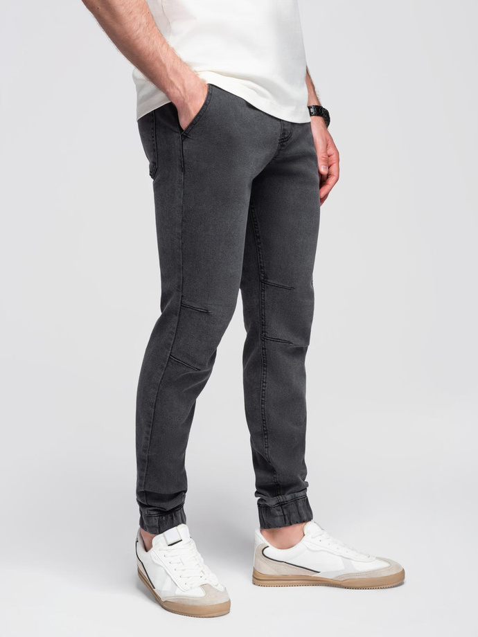 Spodnie męskie JOGGERY jeansowe z efektem sprania - szare V3 OM-PADJ-0267