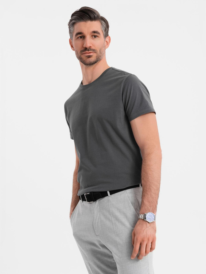 Męski klasyczny bawełniany T-shirt BASIC - grafitowy V15 OM-TSBS-0236
