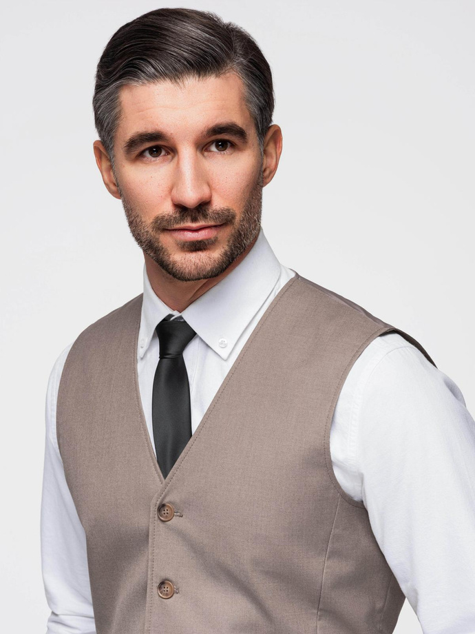 Men's suit vest without lapels - beige V2 OM-BLZV-0112
