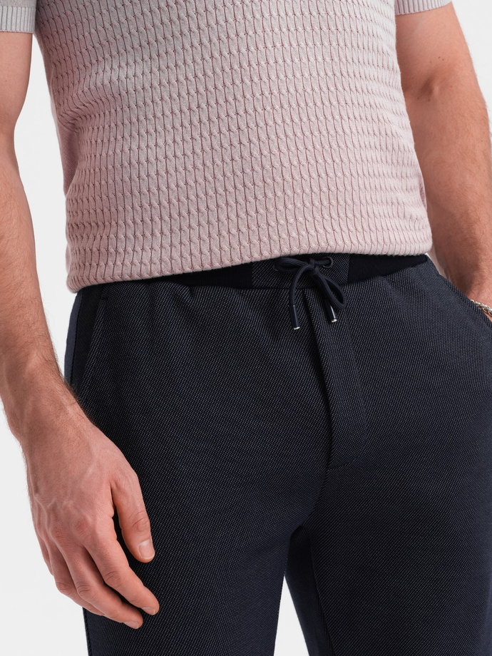 Men's structured knit shorts with chino pockets - navy blue V1 OM-SRCS-0128