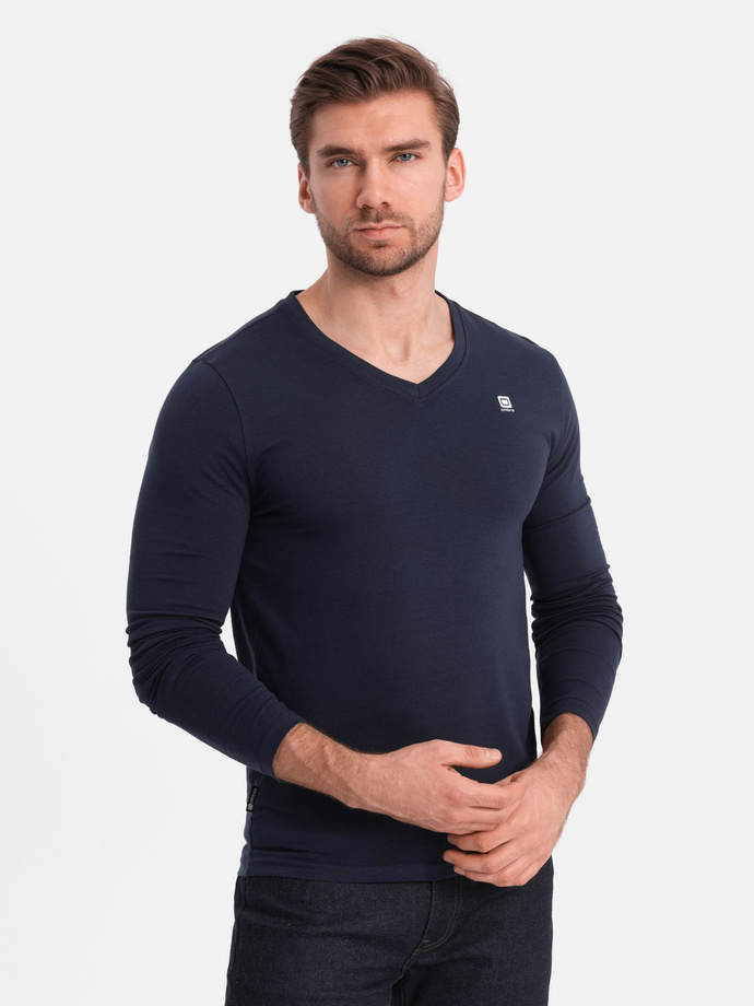 Men's signature elastane longsleeve with v-neck - navy blue V2 OM-LSCL-0110