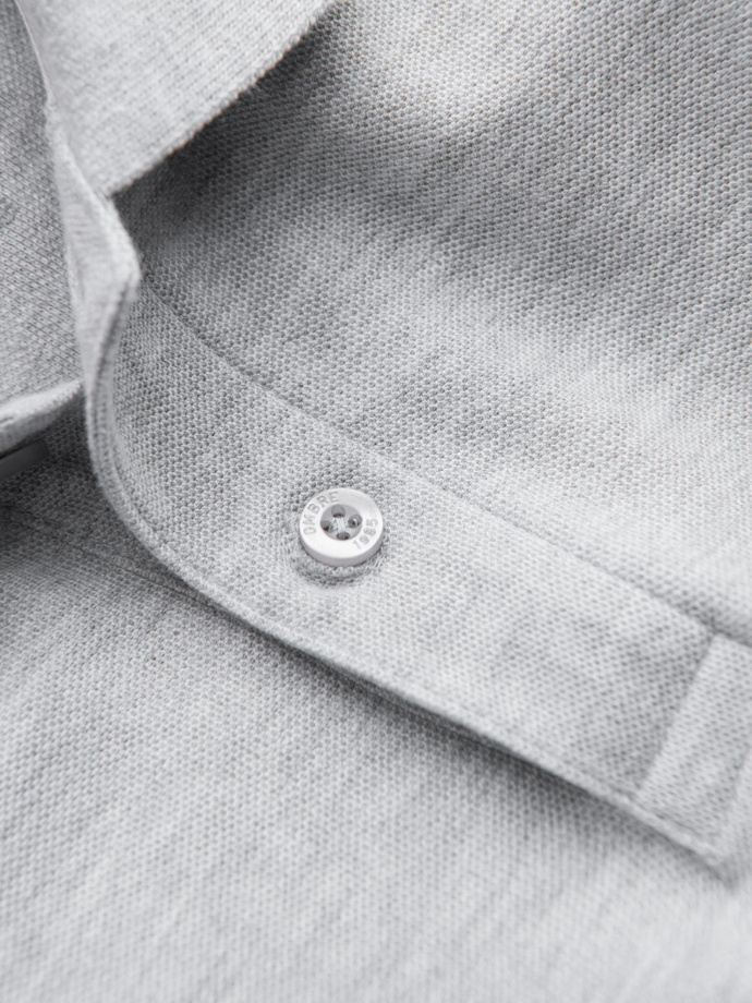 Męska koszulka polo jednokolorowa BASIC z dzianiny pique - szara V20 OM-POBS-0100