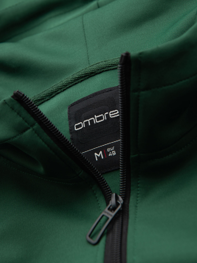 Unzipped men's hooded sweatshirt with piping - dark green V7 OM-SSZP-0210