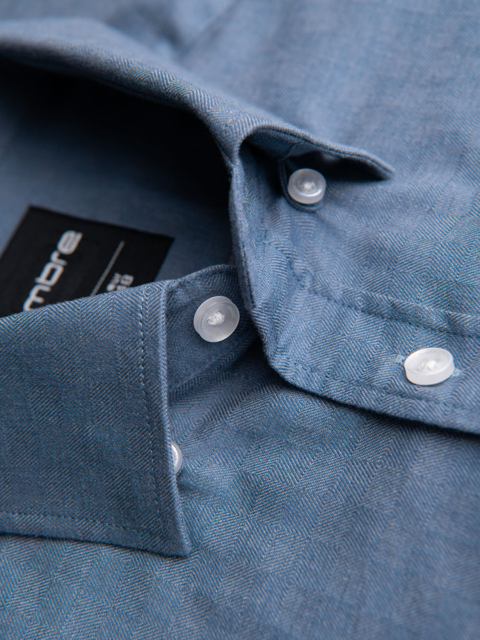 Men's SLIM FIT shirt in decorative fabric with pocket - blue OM-SHCS-0174