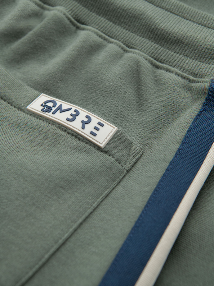 Men's sweat shorts with piping and drawstring waistband - olive V2 OM-SRSK-0156