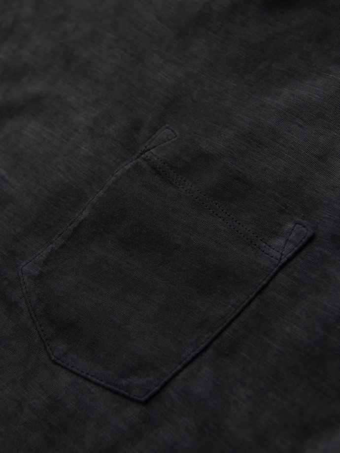 Męski bawełniany t-shirt V-neck z dzianiny z efektem sprania - czarny V6 OM-TSWT-0242