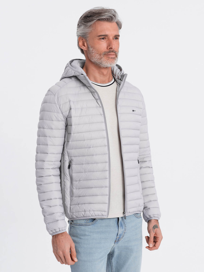 Men's satin-finish bomber jacket with contrasting ribbed cuffs - black V1 OM-JALP-22FW-007