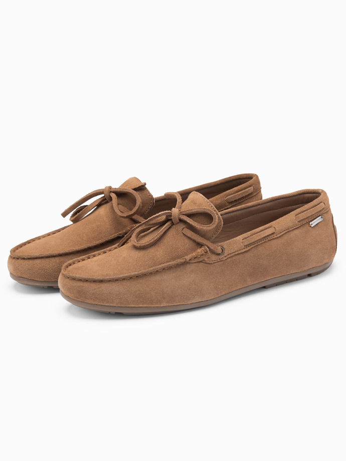 Men's moccasin leather shoes with thong and driver sole - brown V3 OM-FOCS-0150
