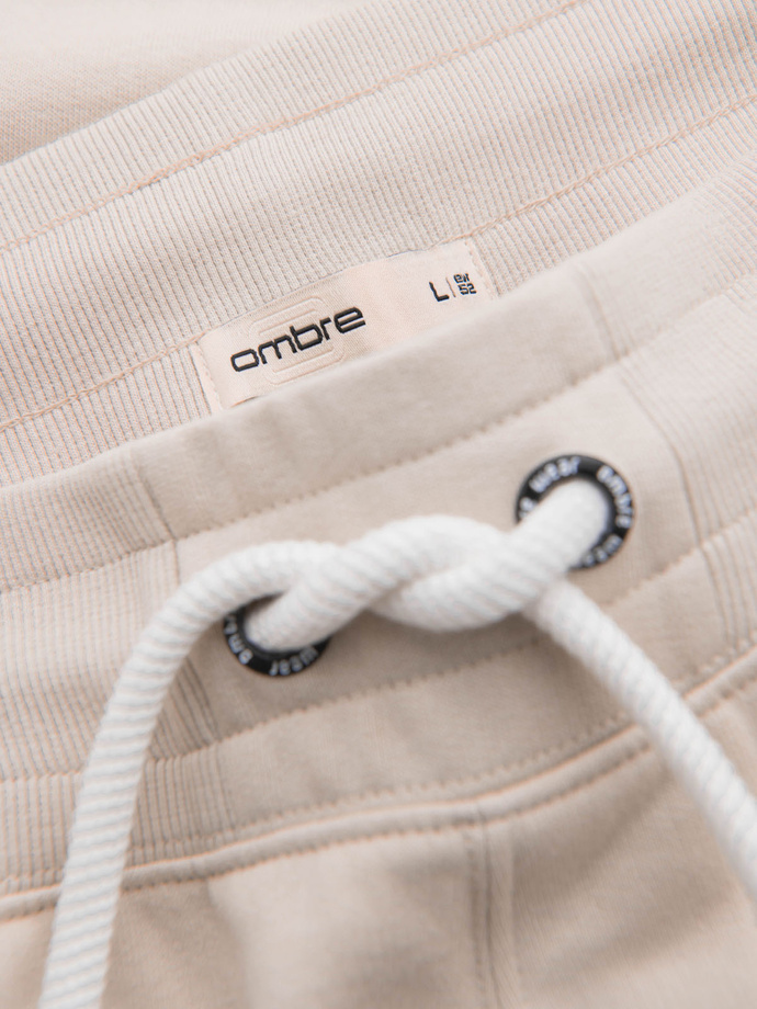 Men's knit shorts with drawstring and pockets - light beige V1 OM-SRBS-0139