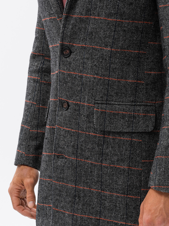 Jednorzędowy płaszcz męski w kratę - czarny V2 C500