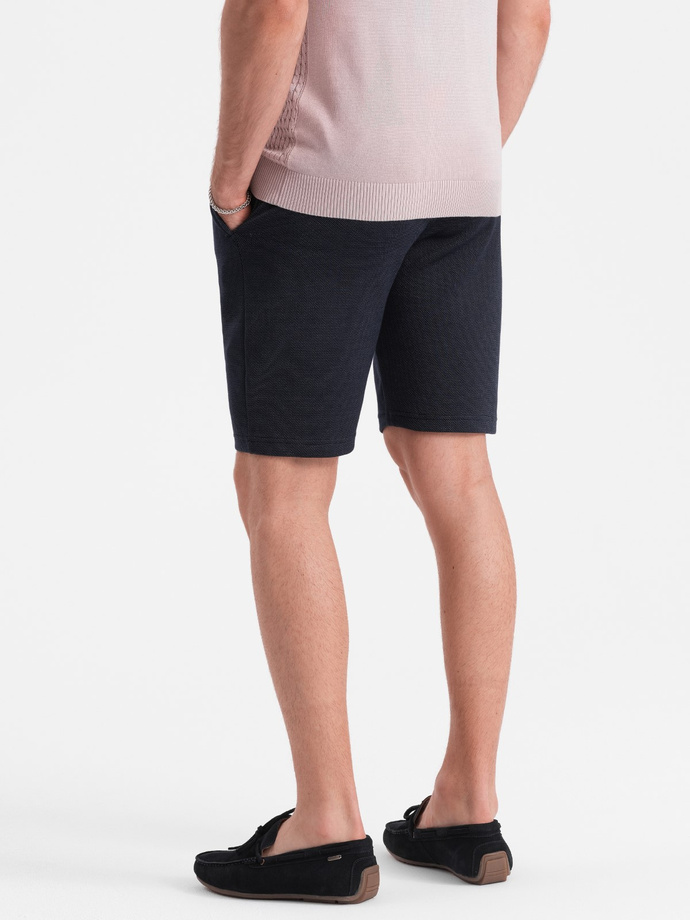 Men's structured knit shorts with chino pockets - navy blue V1 OM-SRCS-0128