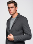 Men's SLIM knit jacket with subtle texture - graphite V1 OM-BLZB-0101