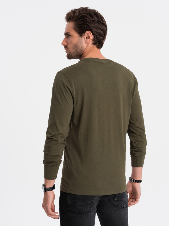 Męski longsleeve BASIC z okrągłym dekoltem - ciemnooliwkowy V7 OM-LSBL-0106