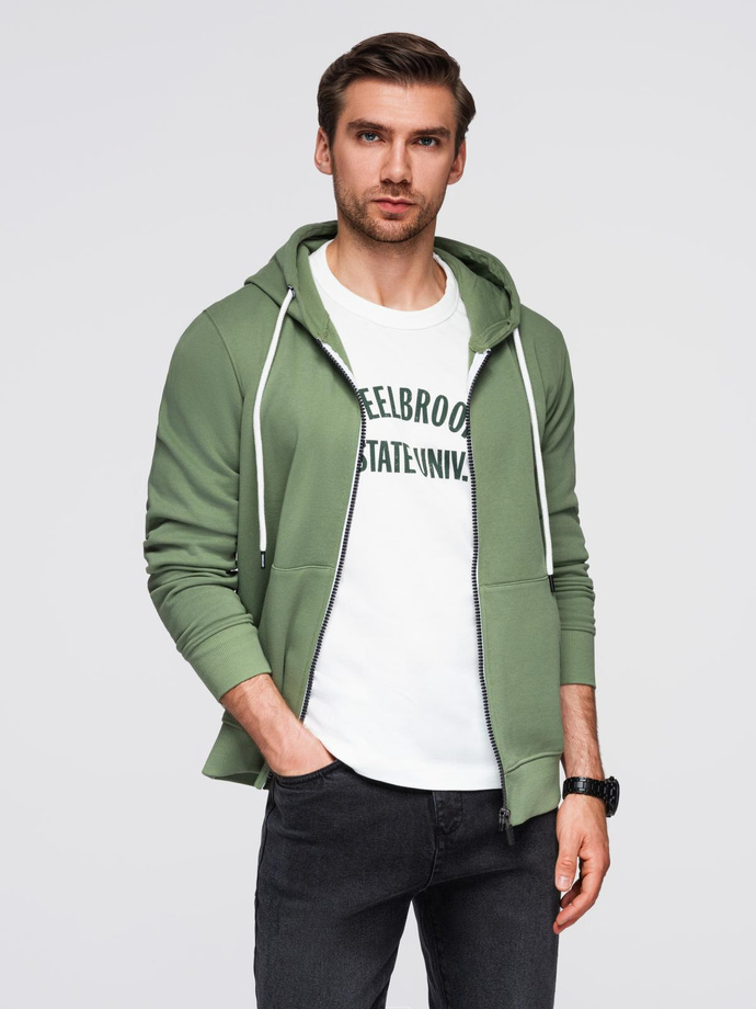 BASIC men's unbuttoned hooded sweatshirt - green V3 OM-SSBZ-0178