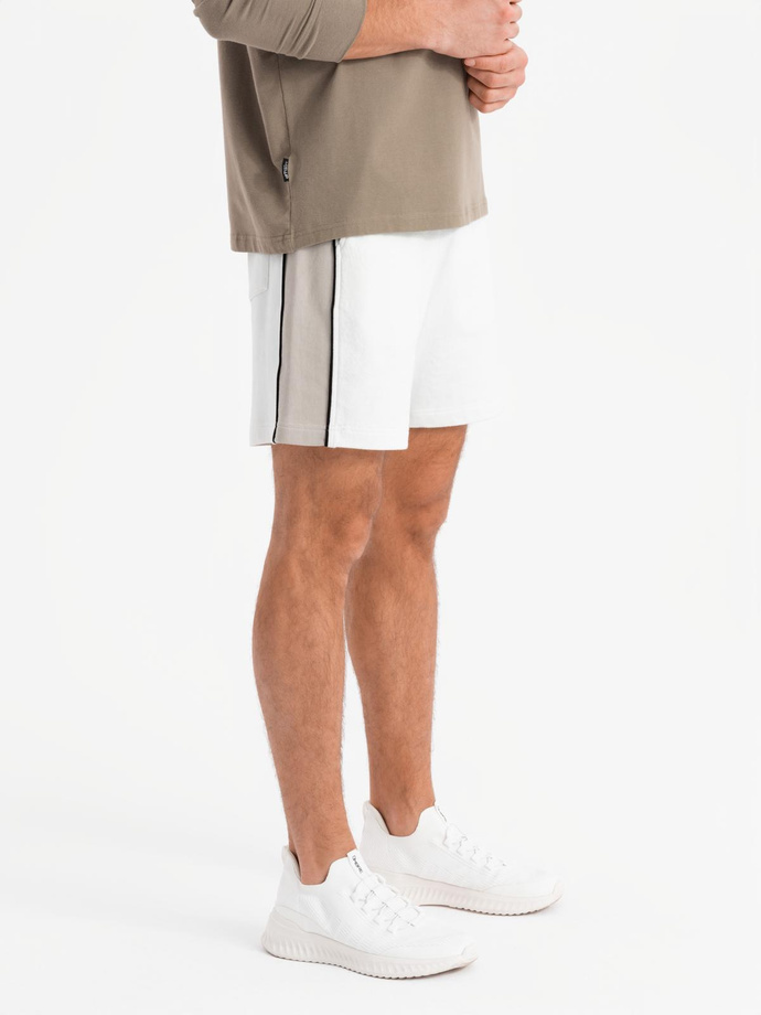 Men's short sweat shorts with wide stripes - broken white V1 OM-SRSK-0182