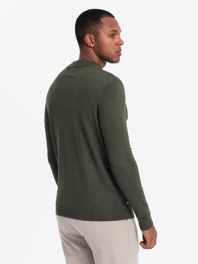 Men's knitted half turtleneck with viscose - dark olive V5 OM-SWTN-0125