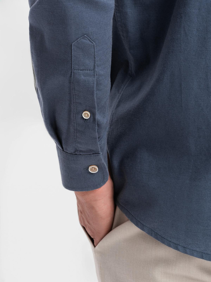 Men's linen shirt with classic collar and pockets REGULAR FIT - blue V4 OM-SHCS-0134