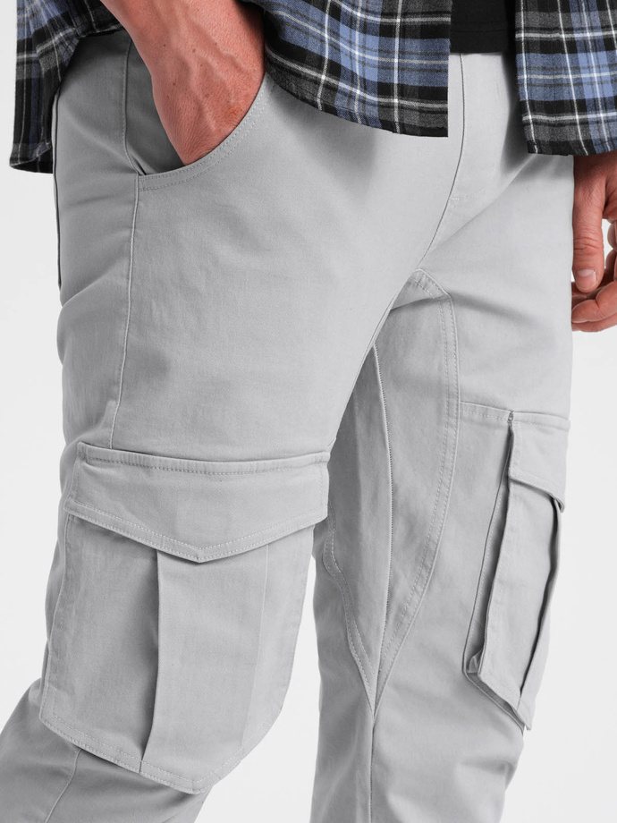 Men's JOGGERY pants with cargo pockets - gray V2 P886