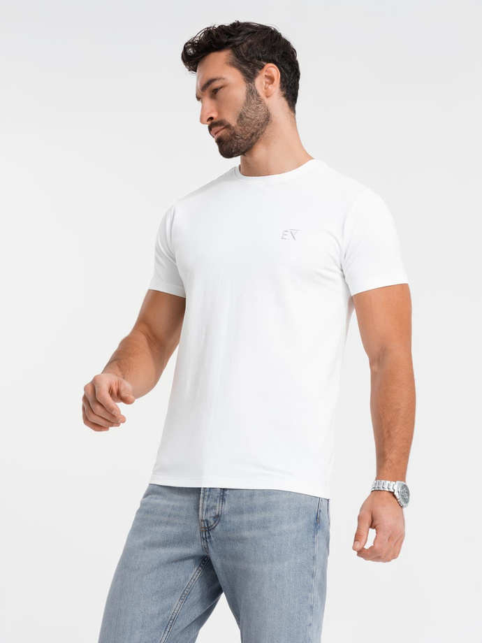 Men's SLIM FIT t-shirt with elastane and print - white V2 OM-TSBC-0222