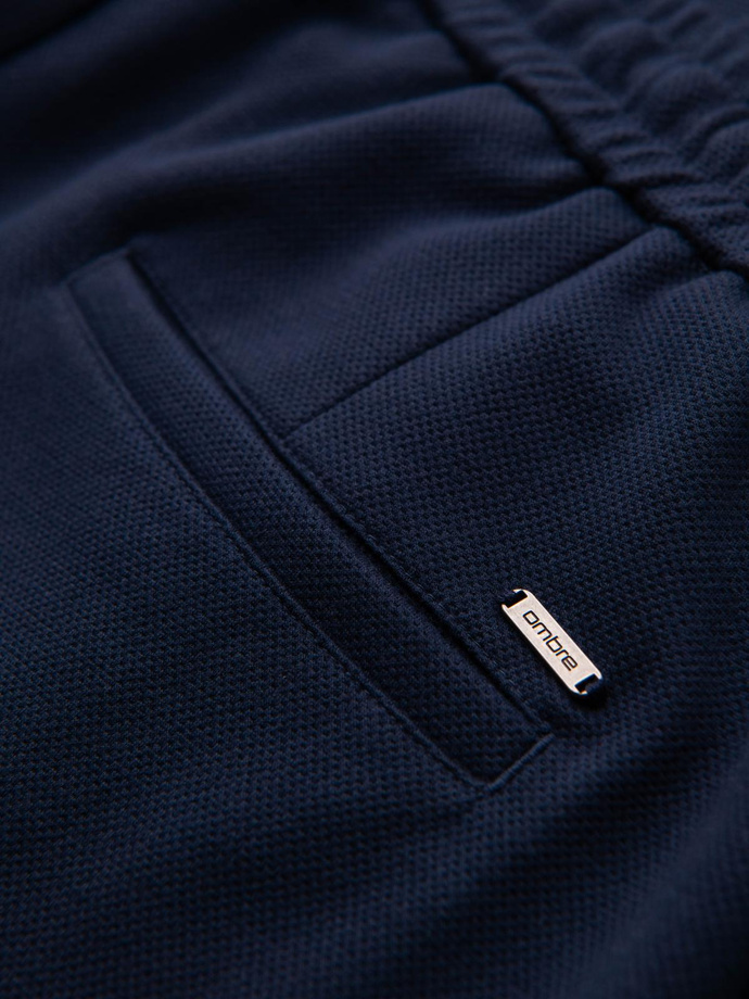 Men's pique knit pants with adjustable waistband - navy blue V1 OM-PACP-0283