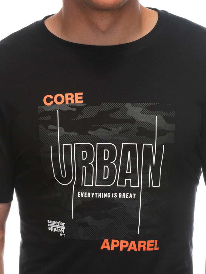 T-shirt męski z nadrukiem S1951 - czarny