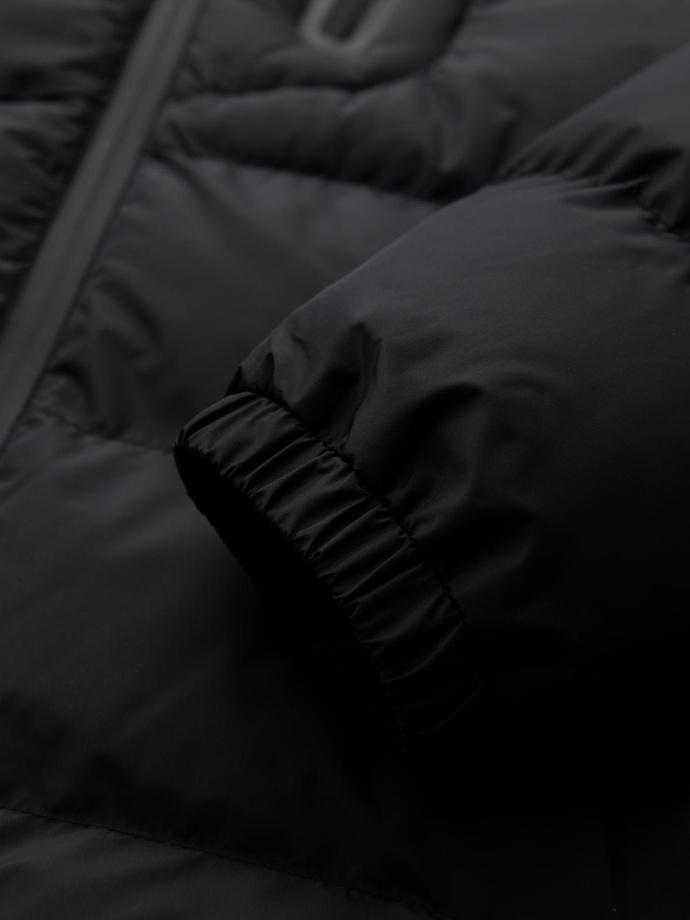 Pikowana ocieplana kurtka męska z raglanowym rękawem – czarna V4 OM-JAHP-0302