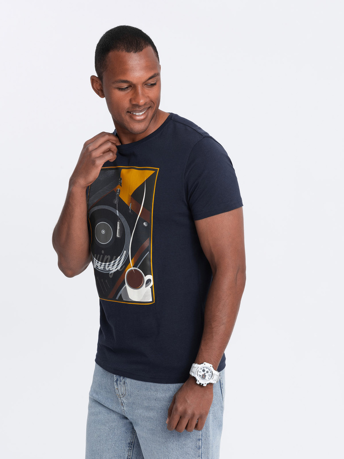 T-shirt męski bawełniany z nadrukiem winyl - granatowy V2 OM-TSPT-0119