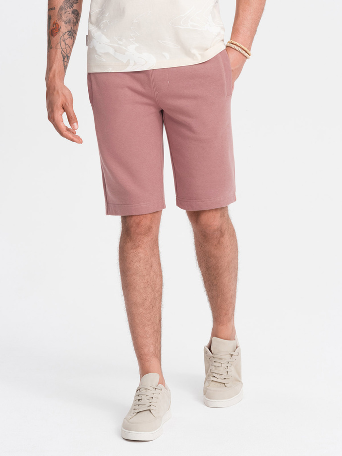 Men's pre-knee BASIC sweat shorts - dark pink V4 OM-SRBS-0149