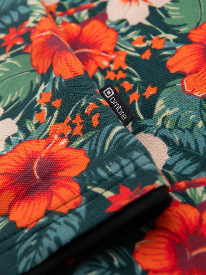 Cotton polo shirt with floral print - black V2 OM-POSS-0149
