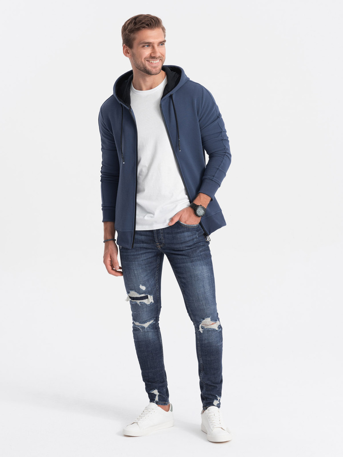 Men's unbuttoned hooded sweatshirt - dark blue V4 B1157