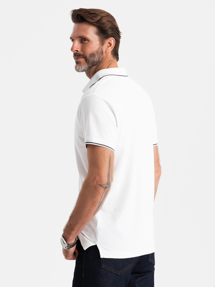 Men's pique knit polo shirt without buttons - white V1 OM-POSS-0110