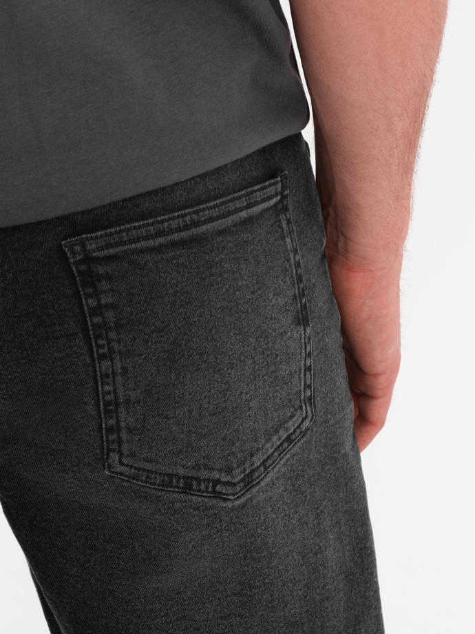 Męskie szorty z gumką w pasie i  efektem sprania – czarne V4 OM-SRDS-0192