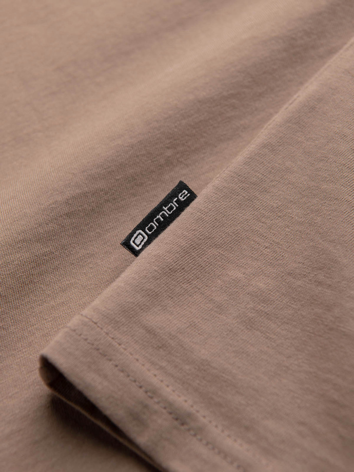 Men's printed cotton t-shirt - light brown V2 OM-TSPT-0166