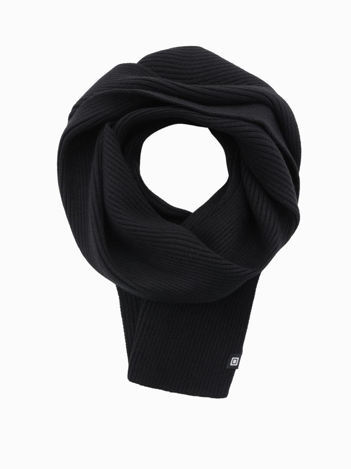 Men's monochromatic ribbed knit scarf - black V1 OM-ACSF-0119