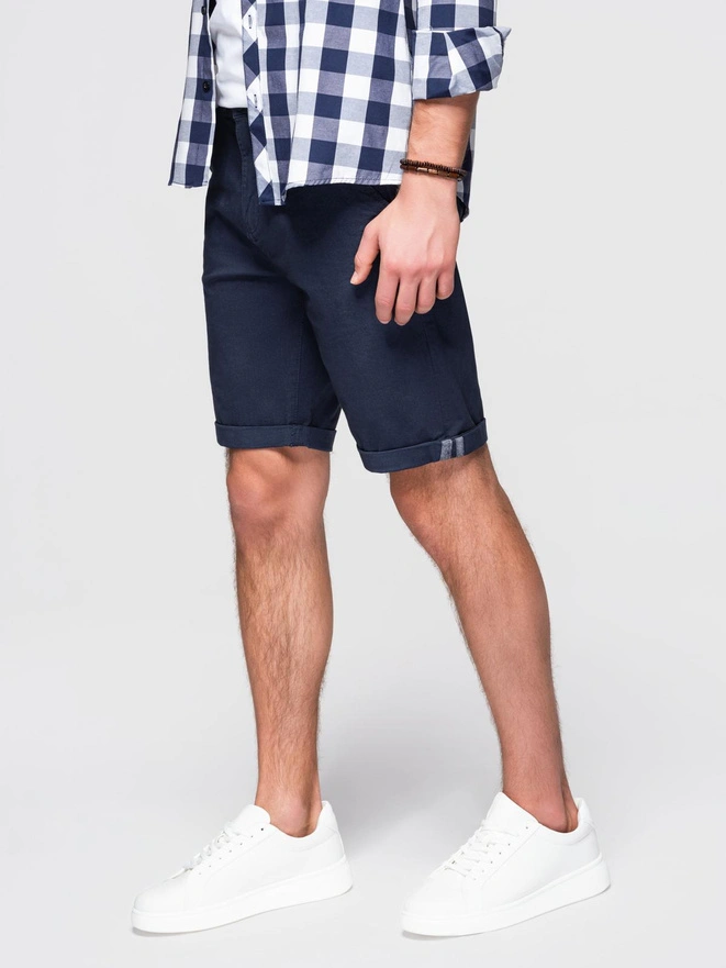 Męskie klasyczne szorty chino z podwiniętą nogawką - granatowe V10 OM-SRCS-0197