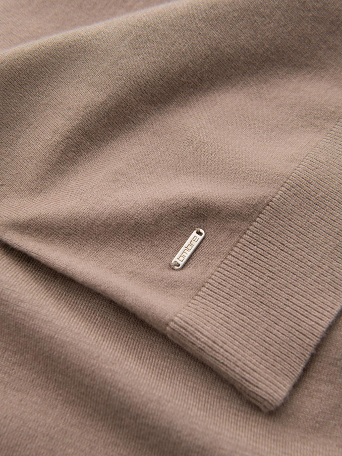 Męski dzianinowy golf z wiskozą – ciemnobeżowy melanż V3 OM-SWTN-0127