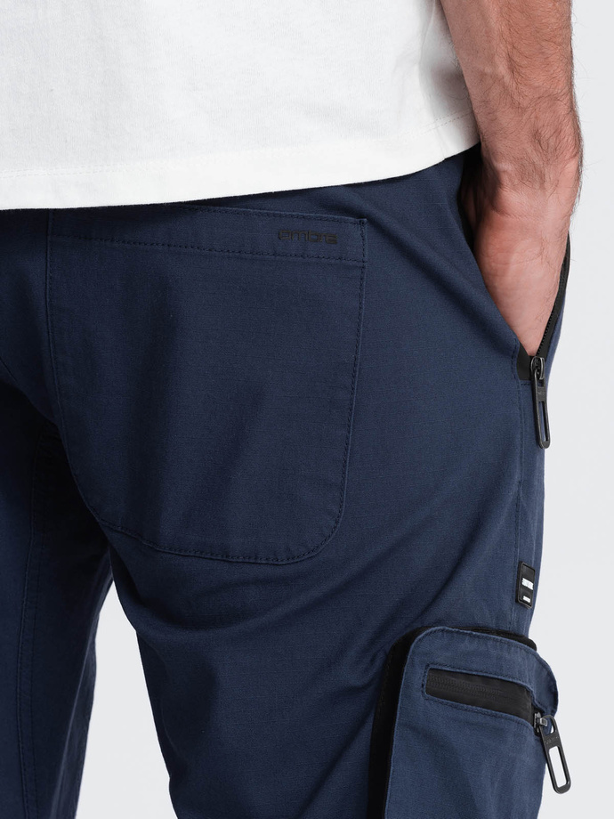 Men's JOGGER pants with zippered cargo pockets - navy blue V5 OM-PAJO-0135