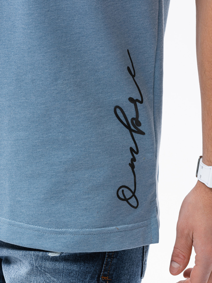 T-shirt męski z nadrukiem - niebieski S1371
