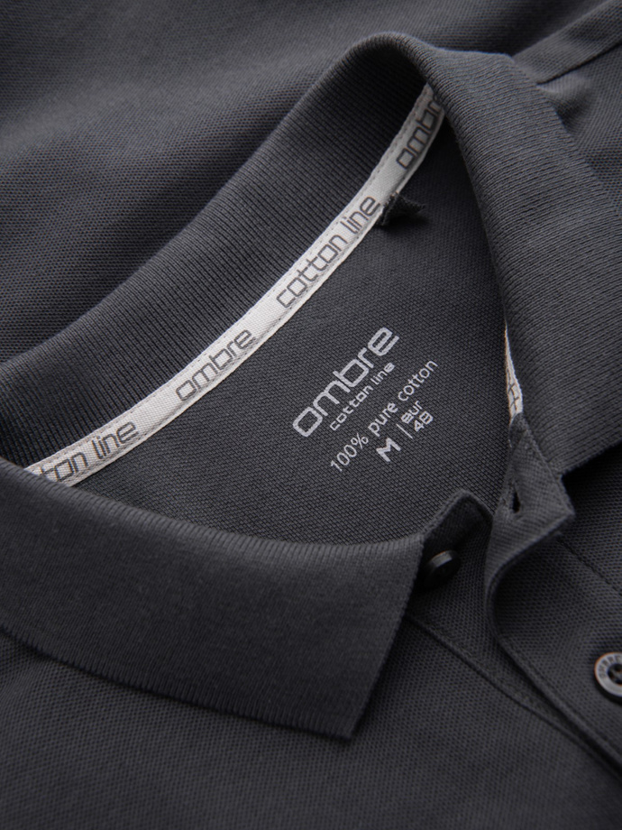 Jednokolorowa koszulka męska polo BASIC z dzianiny pique - grafitowa V3 OM-POBS-0100