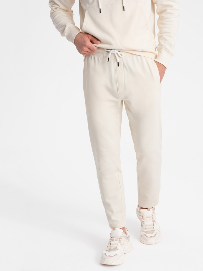 Men's tracksuit set kangaroo sweatshirt + pants - cream V11 Z80