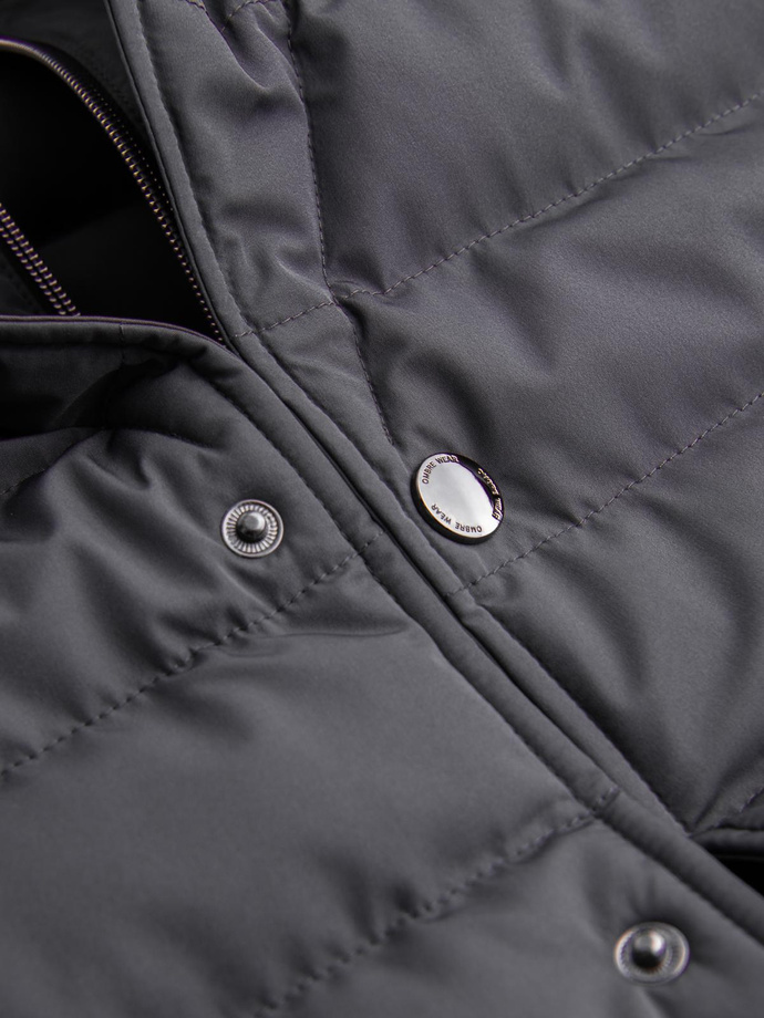 Pikowana kurtka męska o kroju marynarki – grafitowa V2 OM-JALP-0188