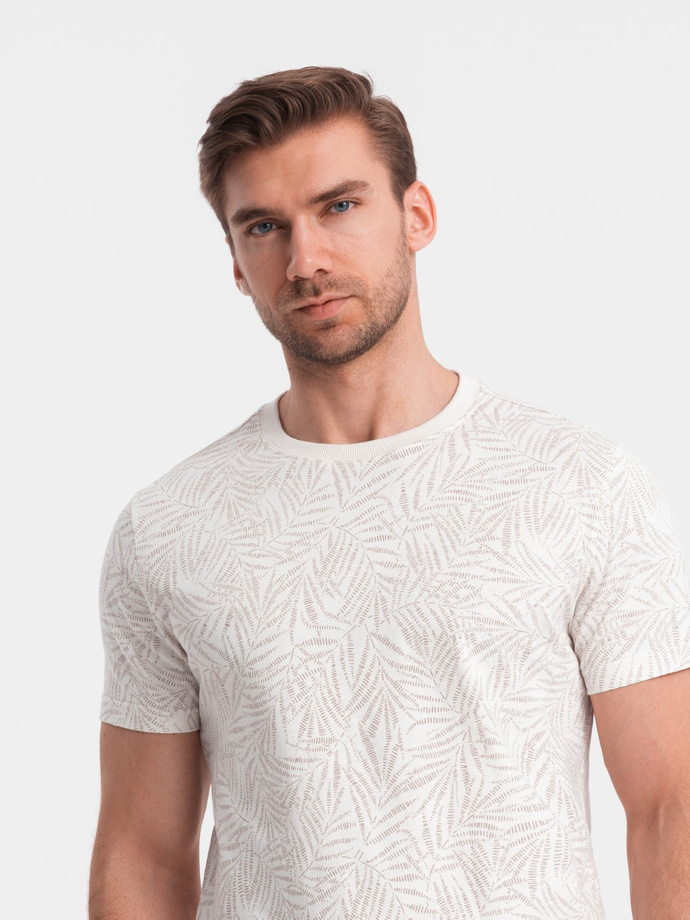 Men's fulllprint t-shirt in palm leaves - light beige V1 OM-TSFP-0182