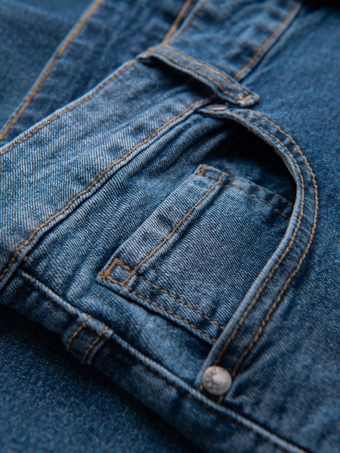 Men's SLIM FIT denim pants with rubbing - dark blue V2 OM-PADP-0255